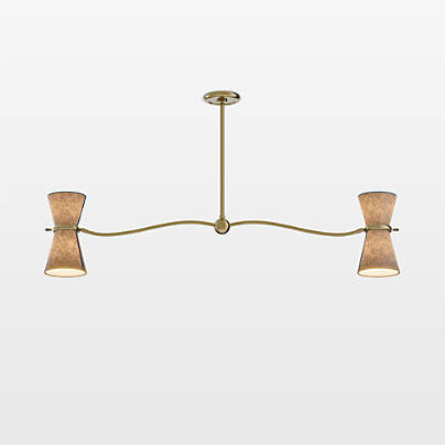 Gable Linear Antique Brass Chandelier with Storm Blue Shade 54"