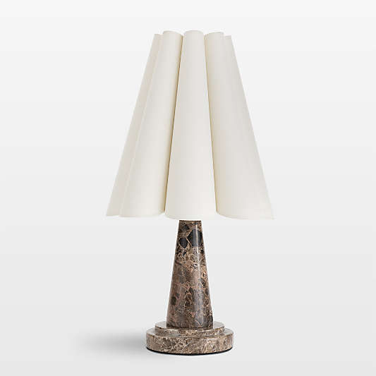 Segal Brown Marble Mini Lamp with White Scalloped Shade