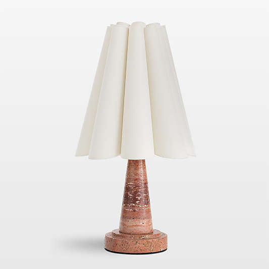 Segal Red Marble Mini Lamp with White Scalloped Shade