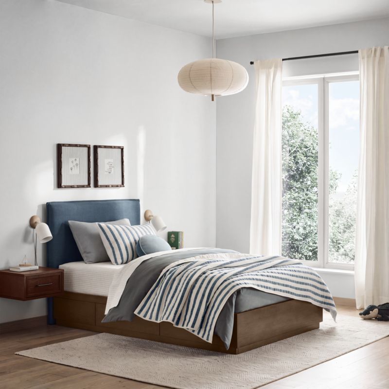 Noa Denim Blue Upholstered Flange Kids Full Headboard with Deep Brown Wood Storage Base - image 5 of 8