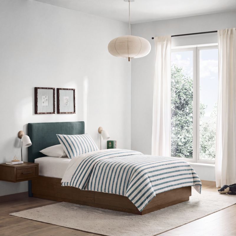 Noa Jungle Green Upholstered Flange Kids Twin Headboard with Deep Brown Wood Storage Base - image 4 of 6
