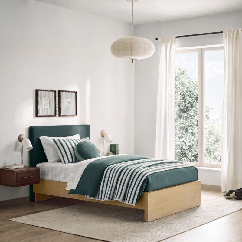 Noa Jungle Green Upholstered Flange Kids Twin Headboard with Natural Wood Base - image 3 of 5
