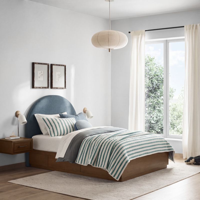 Emma Denim Blue Upholstered Kids Full Headboard with Deep Brown Wood Storage Base - image 5 of 9