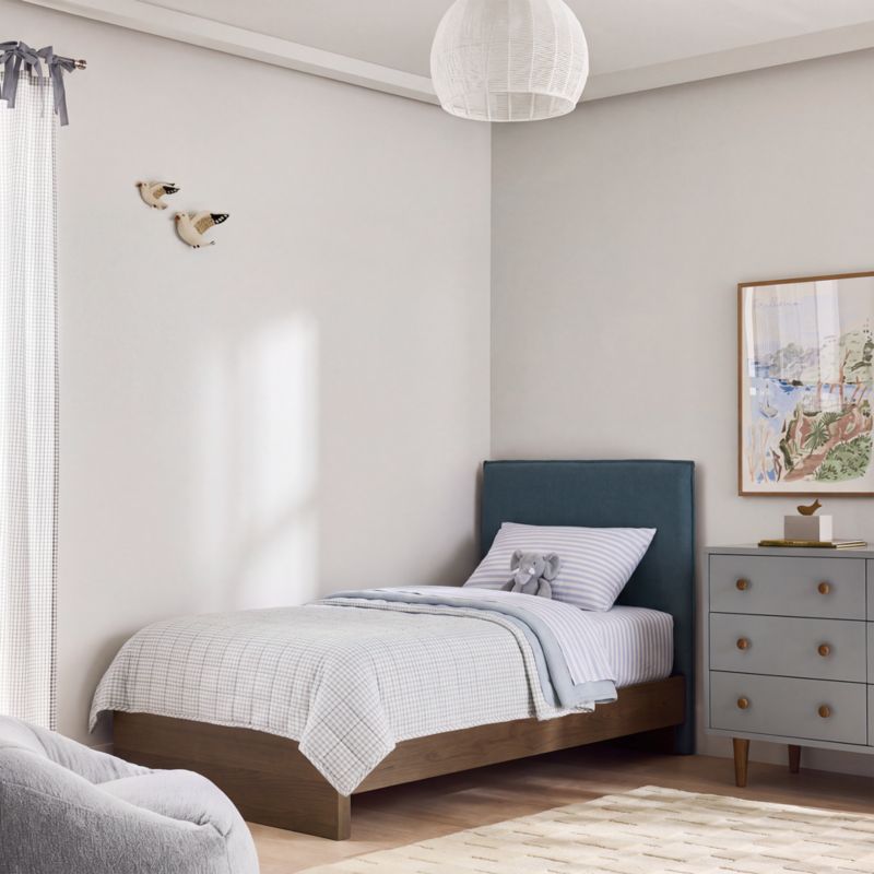 Noa Denim Blue Upholstered Flange Kids Full Headboard with Deep Brown Wood Base - image 4 of 8
