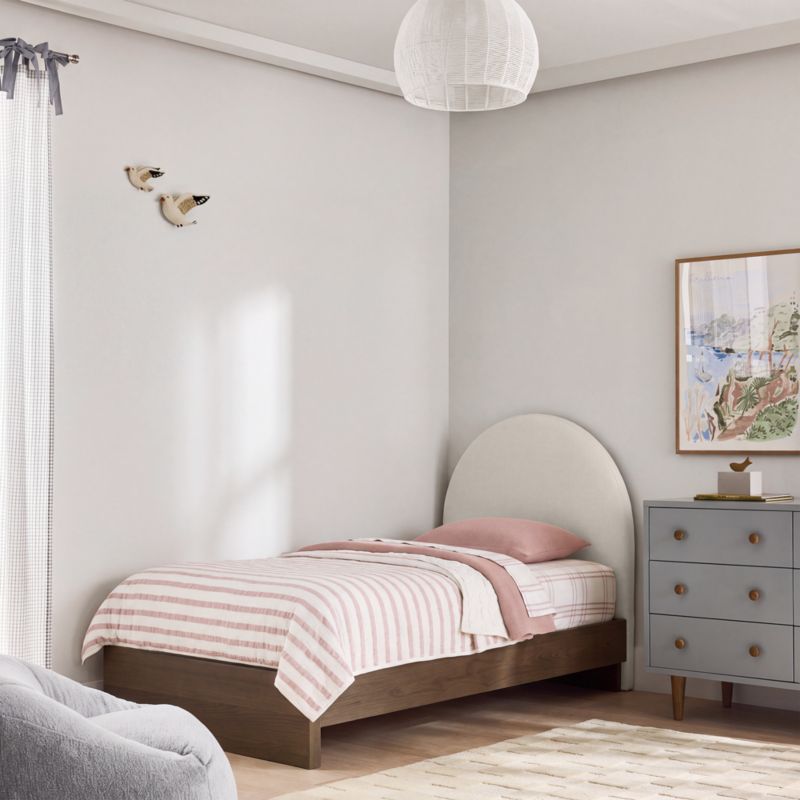 Emma Cream Upholstered Kids Full Headboard with Deep Brown Wood Base - image 4 of 8