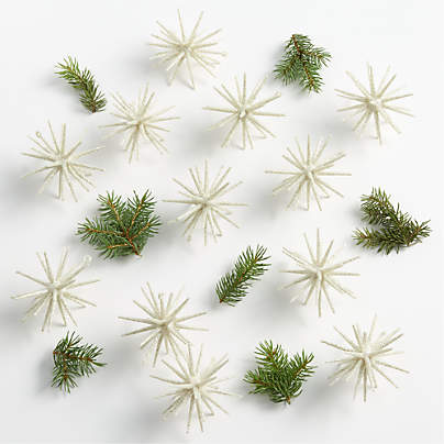 3D Silver Glitter Star Christmas Tree Ornaments, Set of 12
