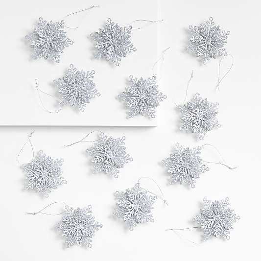 Silver 3D Snowflake Christmas Ornaments, Set of 12