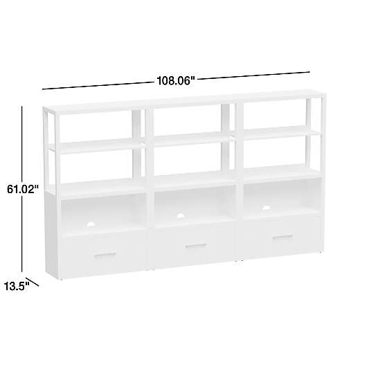 Ever Simple Set of 3 Modular White Wood Kids Drawer Bookcases with Hutches