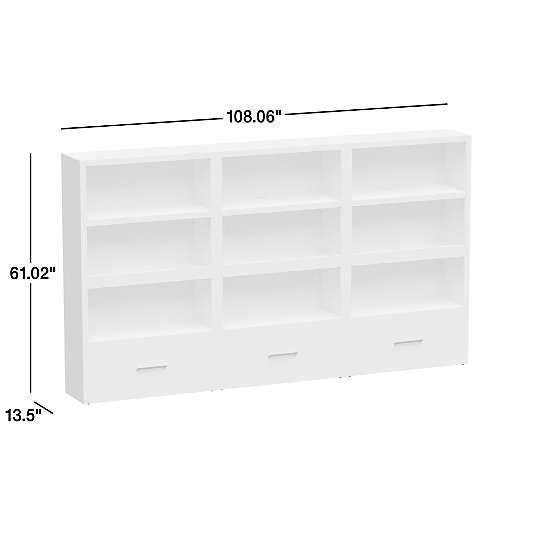 Ever Simple Set of 3 Modular White Wood Kids Open Bookcases with Drawers