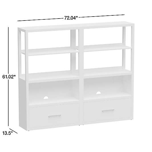 Ever Simple Set of 2 Modular White Wood Kids Drawer Bookcases with Hutches