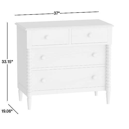 Jenny Lind 37" White Wood Narrow 4-Drawer Kids Dresser