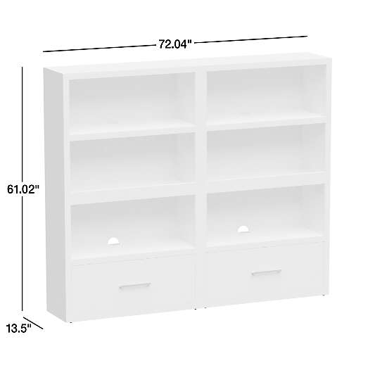 Ever Simple Set of 2 Modular White Wood Kids Open Bookcases with Drawers