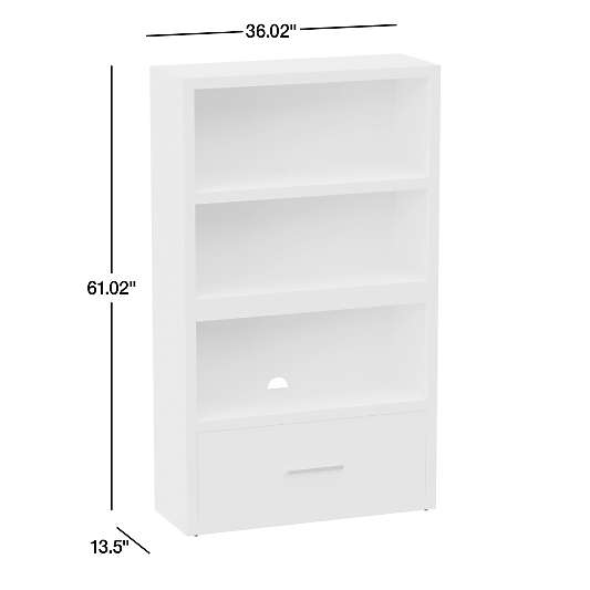 Ever Simple Modular White Wood Kids Open Bookcase with Drawer