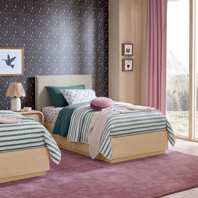 Noa Cream Upholstered Flange Kids Twin Bed with Natural Wood Storage Base - image 5 of 9