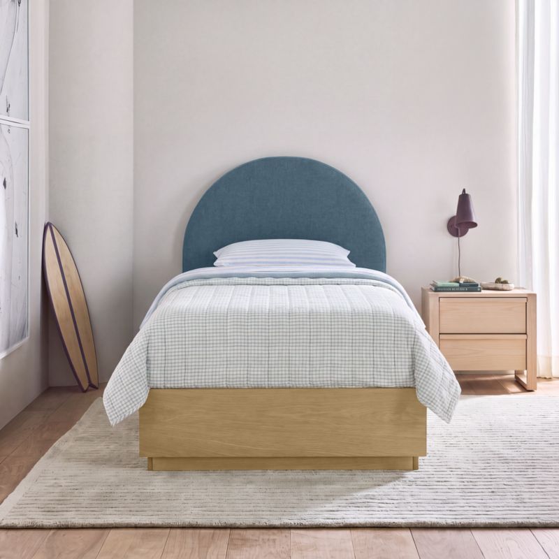 Emma Denim Blue Upholstered Arched Kids Full Bed with Natural Wood Storage Base - image 8 of 13