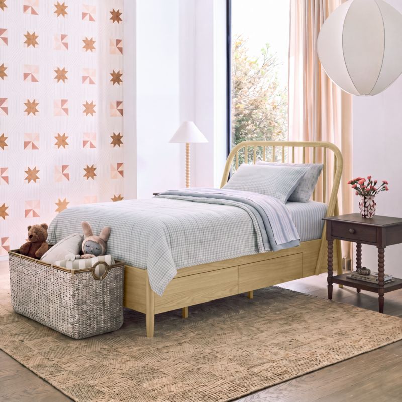 Bodie Natural Oak Wood Spindle Kids Twin Storage Bed - image 8 of 15