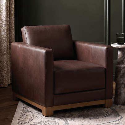 Gather Deep Wood Base 37" Leather Chair