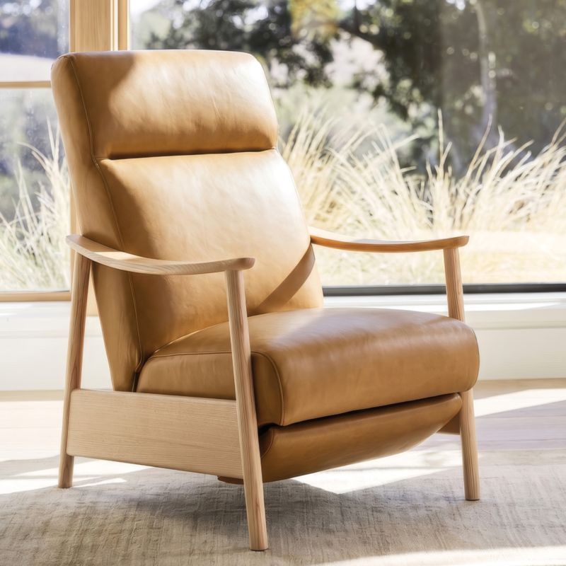 Domingo Leather Reclining Chair with Wood Frame - image 3 of 11