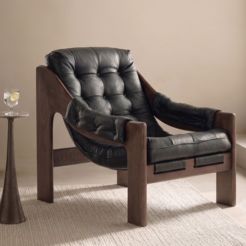 Halston Tufted Black Leather and Wood Accent Chair - image 9 of 10