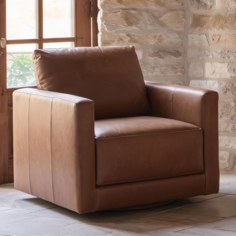 Gather Deep 40" Leather Swivel Chair - image 5 of 11