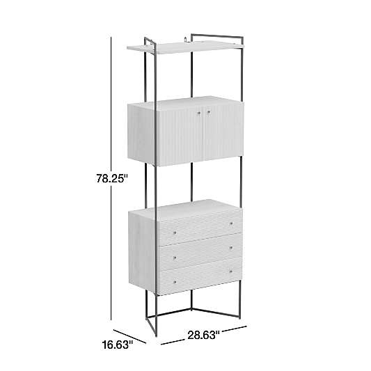 Evie 78" Tall Natural Elm Wood and Black Iron Storage Bookcase