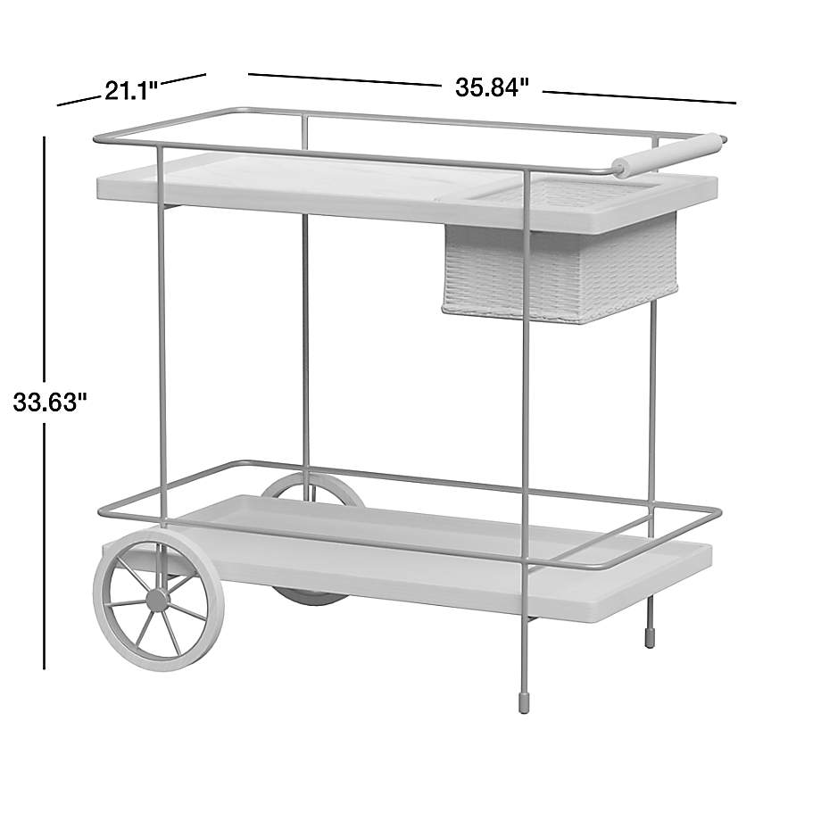 Dimension diagram for Wicker Park Natural Oak Wood and Marble Bar Cart