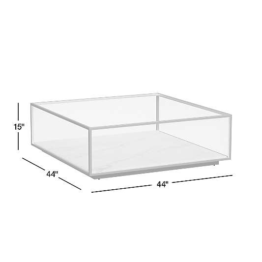 Modernist Metal and Glass 44" Square Display Coffee Table with Marble Shelf