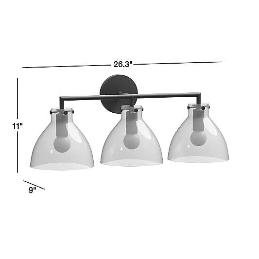 Dakota Black 3-Light Wall Sconce with Clear Glass Dome