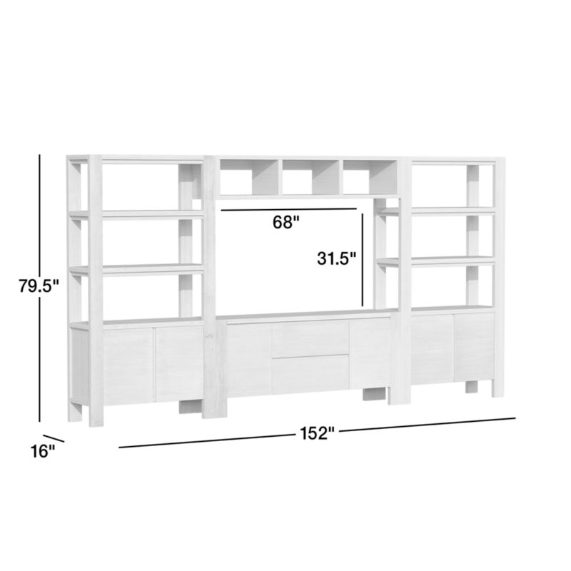 Terra Natural White Oak Wood Storage Media Console with 2 Bookcases