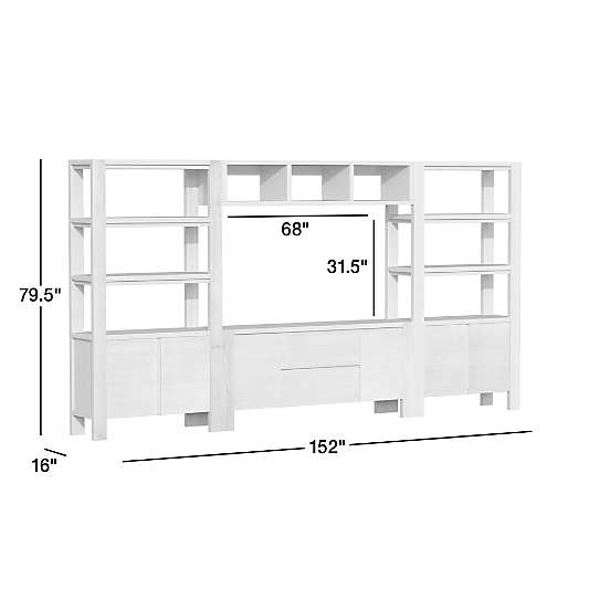 Terra Natural White Oak Wood Storage Media Console with 2 Bookcases