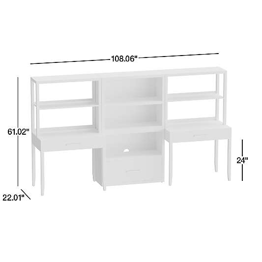 Ever Simple Set of 2 Modular White Wood Kids Desks with Drawer Bookcase