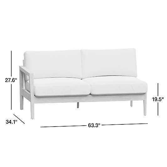Andorra 63" Weathered Grey Wood Left-Arm Outdoor Sofa with Sand Cushions