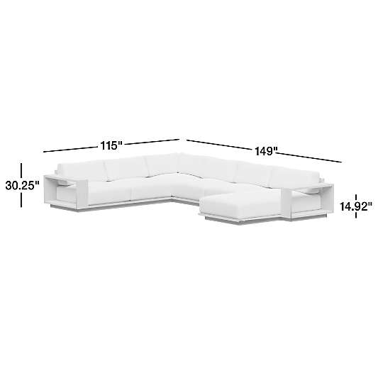 Mallorca Wood 4-Piece Right-Arm Chaise U-Shaped Outdoor Sectional Sofa with Ivory Cushions