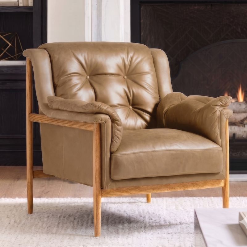 Cigar Wood and Leather Accent Chair - image 3 of 7