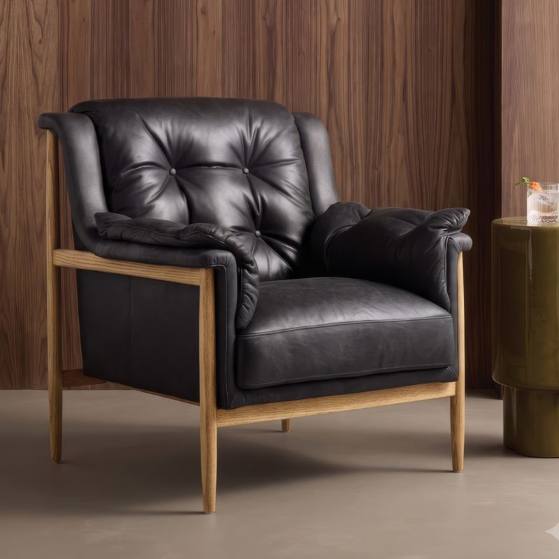 Cigar Wood and Leather Accent Chair - image 3 of 9