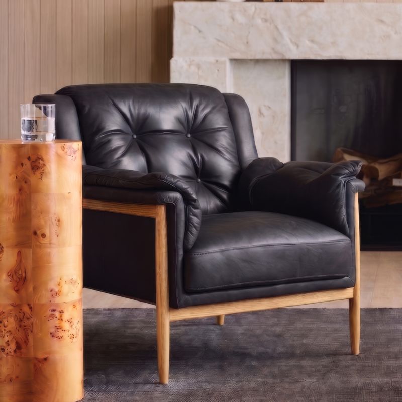 Cigar Wood and Leather Accent Chair - image 3 of 9