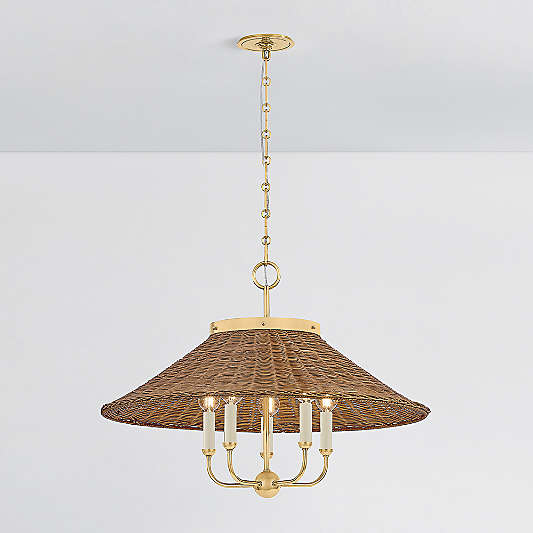 Lugo Brass and Rattan Chandelier 27.5"
