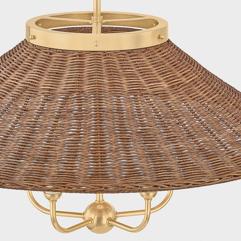 Lugo Brass and Rattan Chandelier 27.5" - image 3 of 6