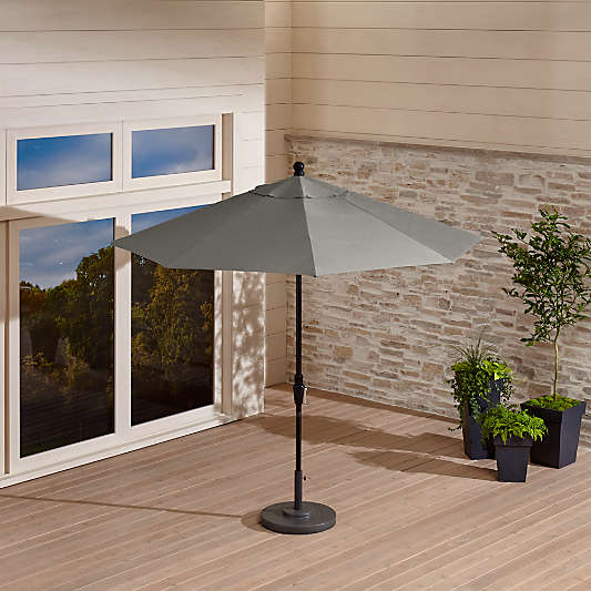 9' Round Sunbrella ® Graphite Outdoor Patio Umbrella with Tilt Black Frame