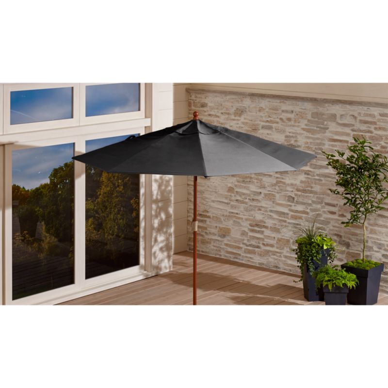 9' Round Sunbrella ® Charcoal Outdoor Patio Umbrella with Eucalyptus Frame - image 1 of 9