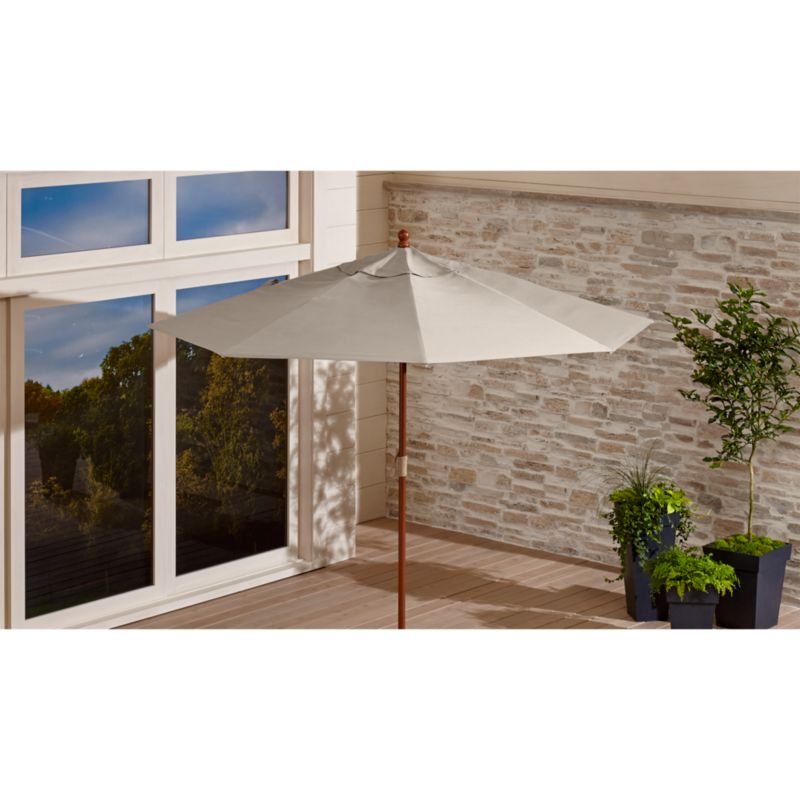 9' Round Sunbrella ® Stone Outdoor Patio Umbrella with Eucalyptus Frame - image 1 of 9