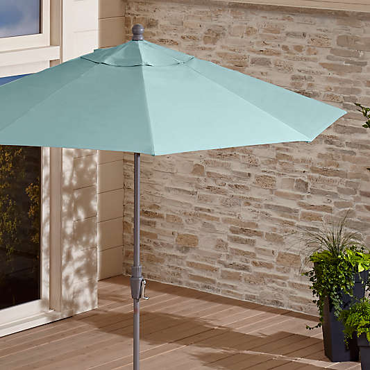 9' Round Sunbrella ® Soft Mineral Patio Umbrella with Tilt Silver Frame