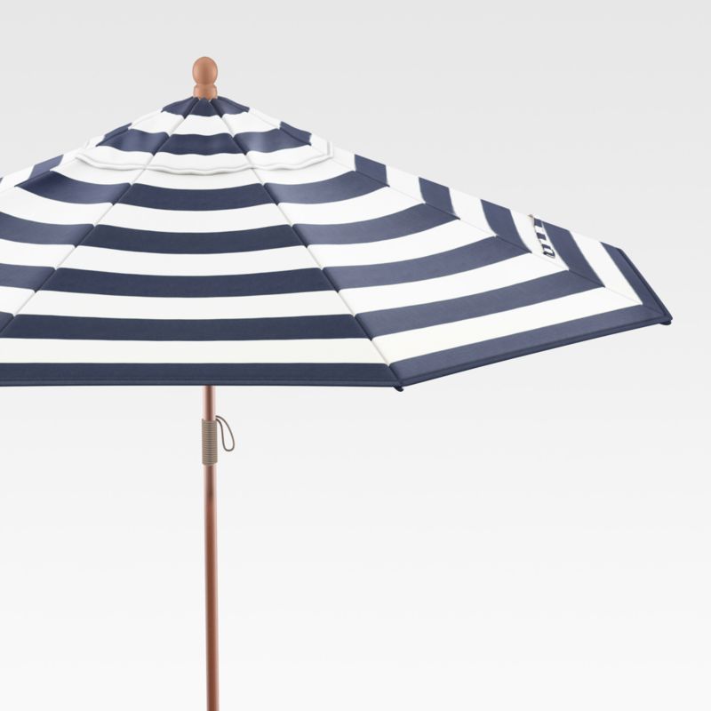 9' Round Sunbrella ® Cabana Stripe Navy Outdoor Patio Umbrella with Eucalyptus Frame - image 0 of 6