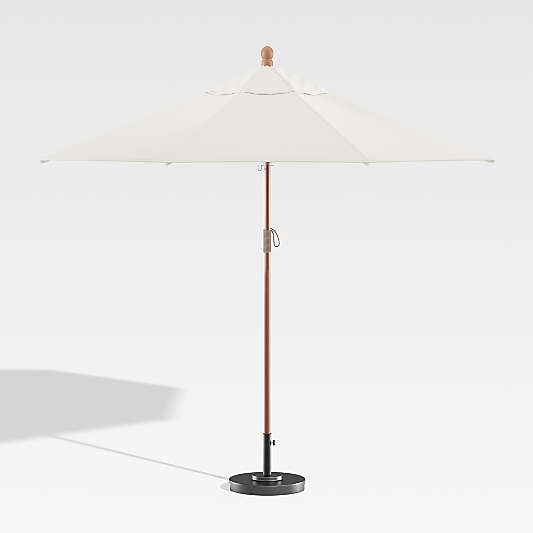 9' Round Sunbrella ® White Sand Outdoor Patio Umbrella with Eucalyptus Frame