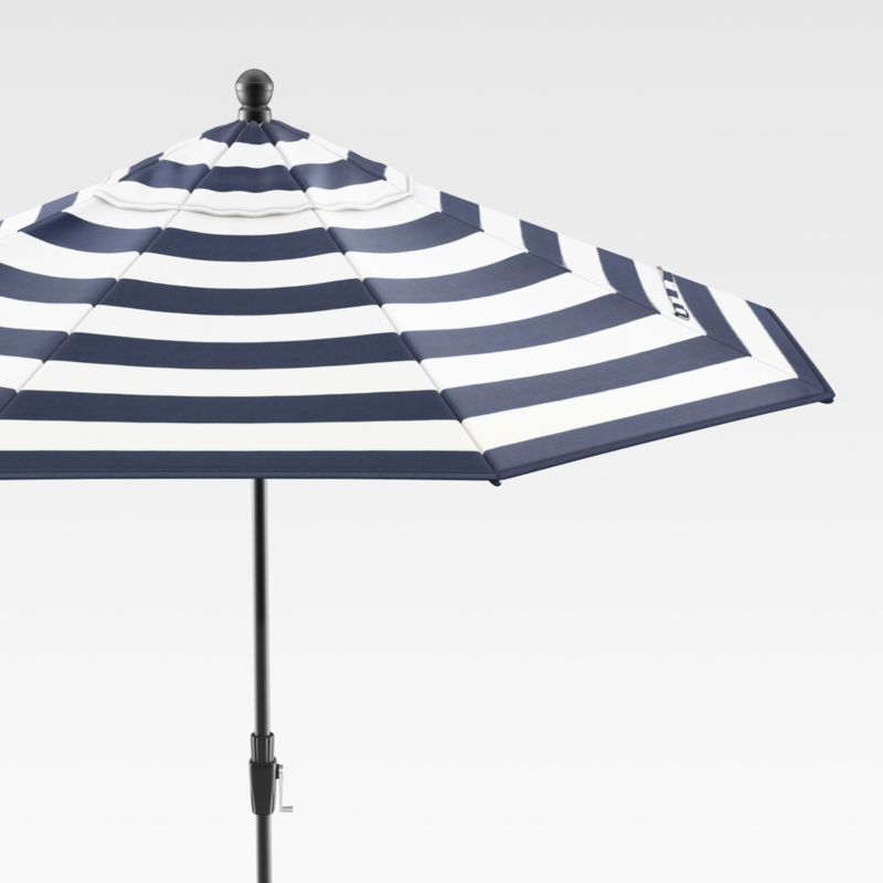 9' Round Sunbrella ® Cabana Stripe Navy Outdoor Patio Umbrella with Tilt Black Frame