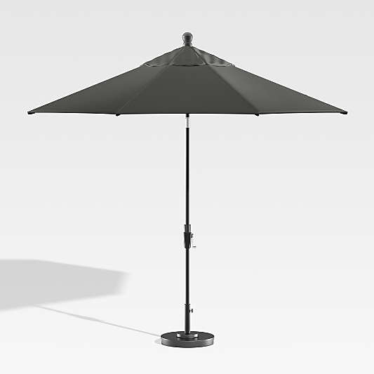 9' Round Sunbrella ® Charcoal Outdoor Patio Umbrella with Tilt Black Frame