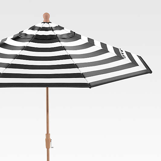 9' Round Sunbrella ® Black Cabana Stripe Outdoor Patio Umbrella with Faux Wood Tilt Frame