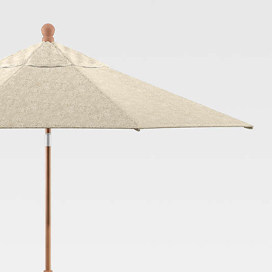 9' Tan Squiggle Round Outdoor Patio Umbrella Canopy with Tilt Faux Wood Frame