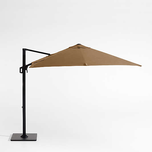 9' Square Sunbrella® Cast Teak Cantilever Outdoor Patio Umbrella with Black Metal Frame