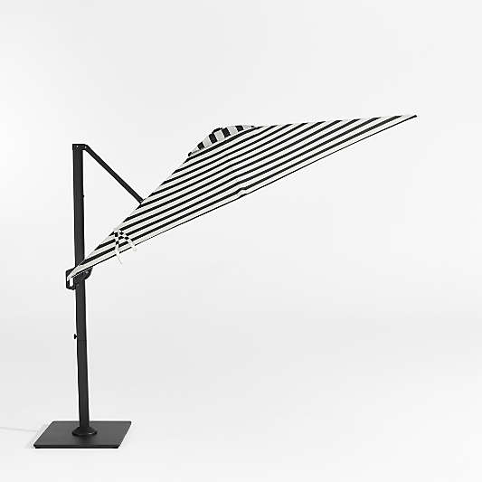 9' Square Sunbrella® Black and White Cabana Stripe Cantilever Outdoor Patio Umbrella with Black Metal Frame